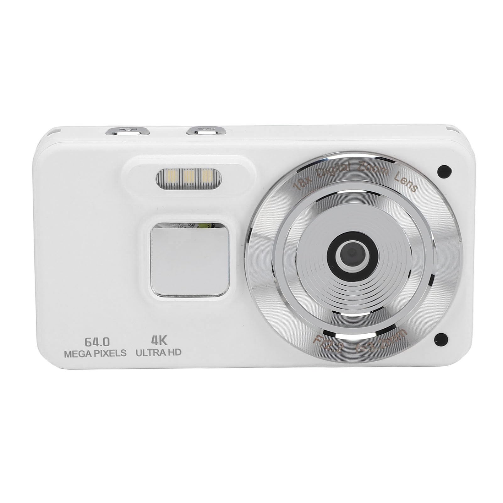 Cyfrowy Aparat Fotograficzny, 6400 W 4K Student Selfie Video Cyfrowa Kamera HD z 18-krotnym Zoomem i funkcją zapobiegającą Drganiom, Automatyczne Ustawianie Ostrości, dla (WHITE)