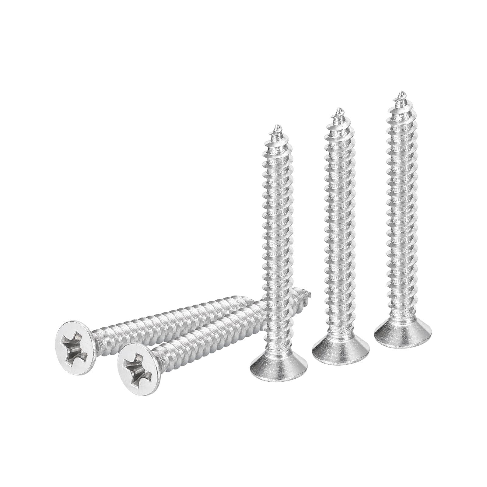 DTGN 50Pcs M3.5x32mm Flat Head Wood Screws, 304 Stainless Steel Phillips Self Tapping Screws - Good for Woodworking Furniture - Silver