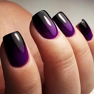 Purple Black Ombre Press on Nails Square Short Medium Fake Nails with Glossy Designs Manicure Fake Nails for Women Acrylic False Nails Fantasy Full Cover stick on nail for Wedding 24 Pcs