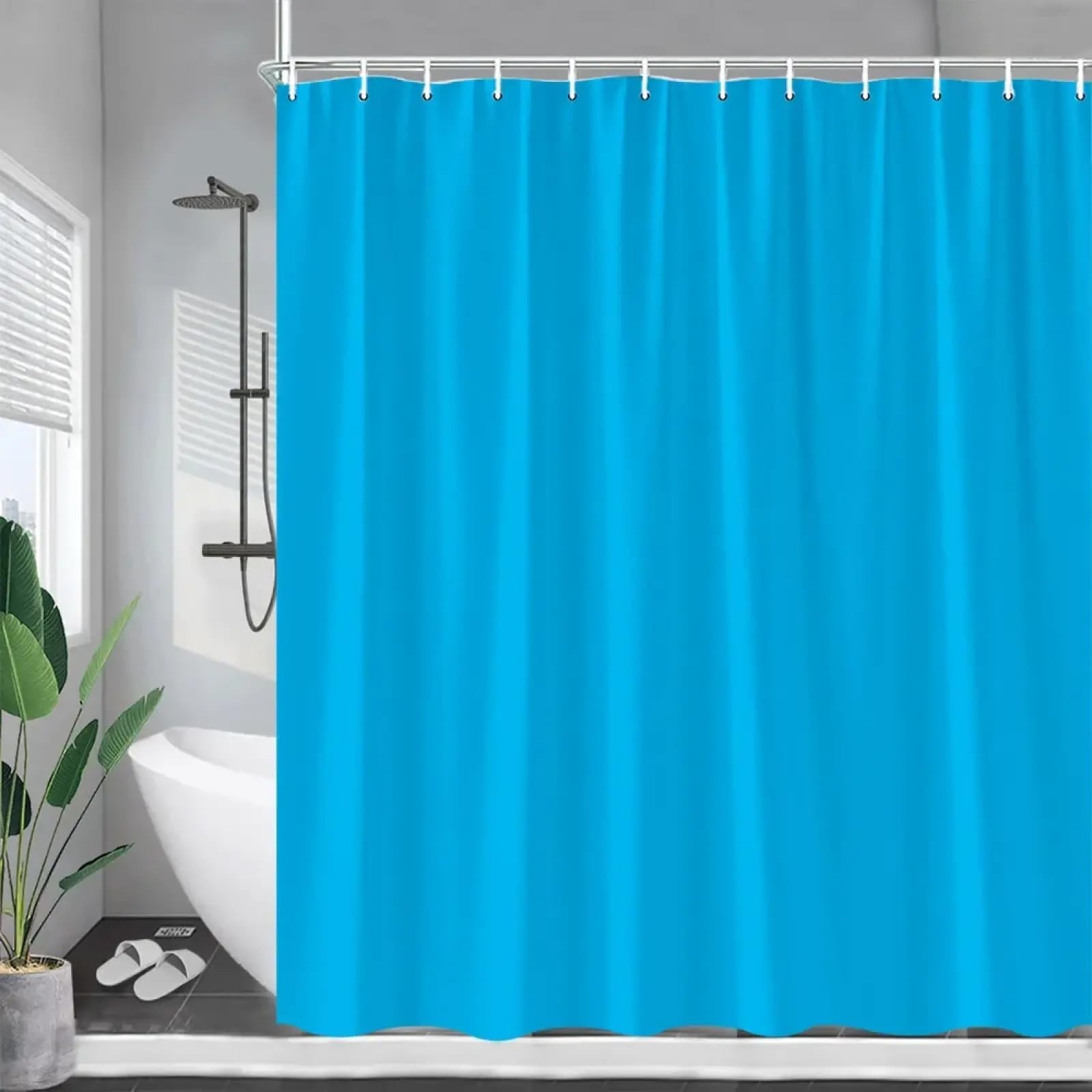 Rideau de douche moderne en tissu bleu pour transformer votre rituel bien-être
