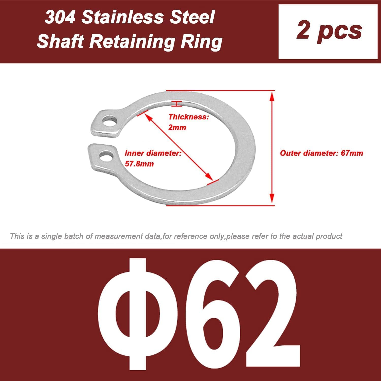 EFARMA Opening Ring Circlip,2 Pcs External Circlips 304 Stainless Steel,External Retaining Rings 55-62Mm for Automobiles,Electrical and Bearings (Color:62mm) (Color : 55mm) (Color : 62mm)