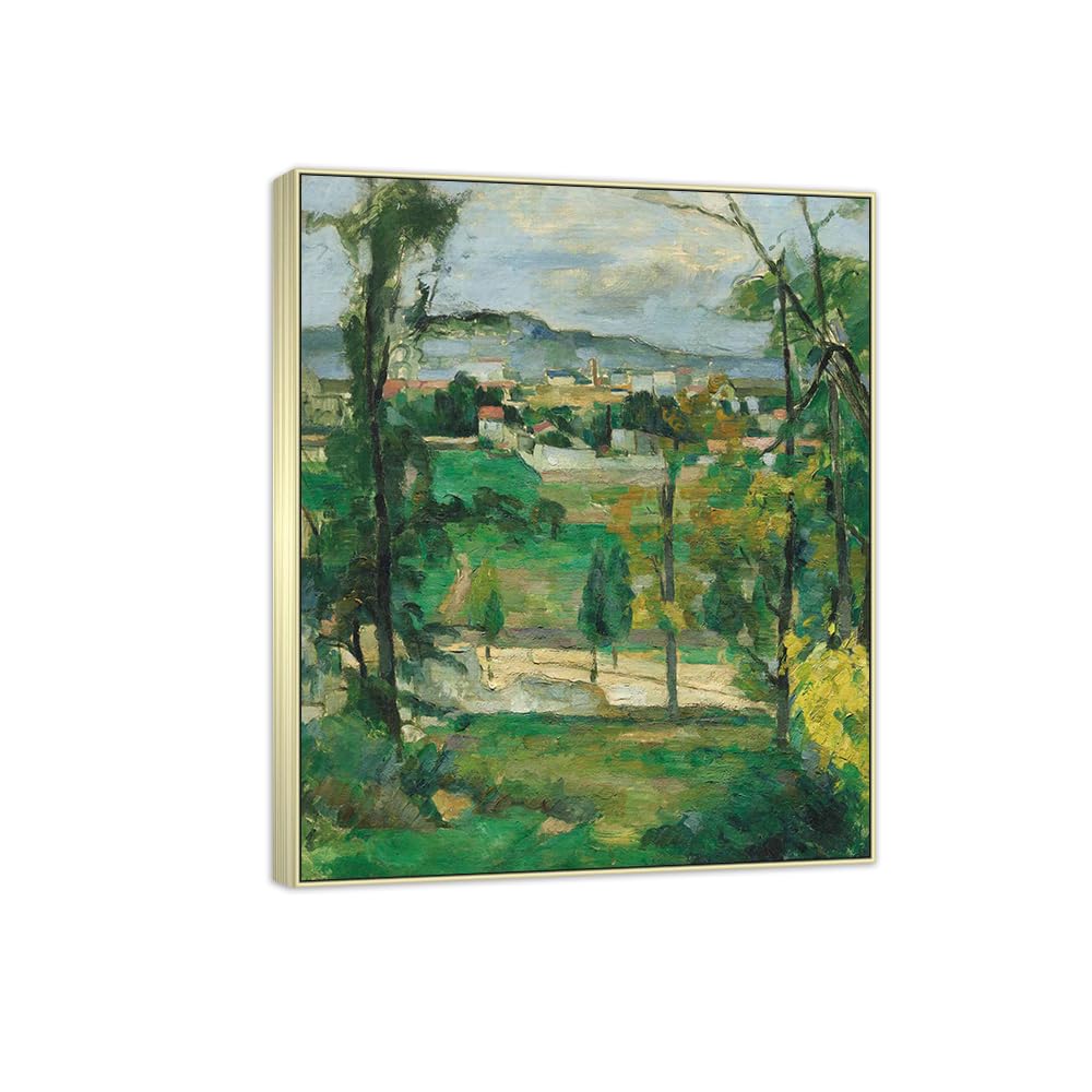 SDYSKKUG Canvas Wall Art Picture Decor Village by Paul Cezanne 72x60cm Silver Frame
