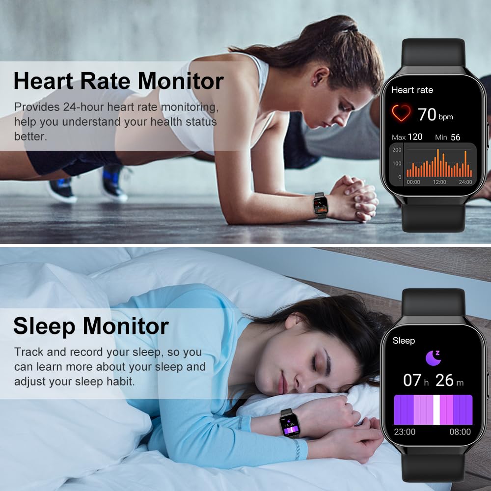 Hendari Smartwatch Uomo Donna, 1.96" Orologio Smartwatch con Effettua/Risposta Chiamate, 140+Modalità Sportive Impermeabile IP68, Smart Watch con Monitoraggio del SpO2/Sonno/Contapassi per IOS/Android