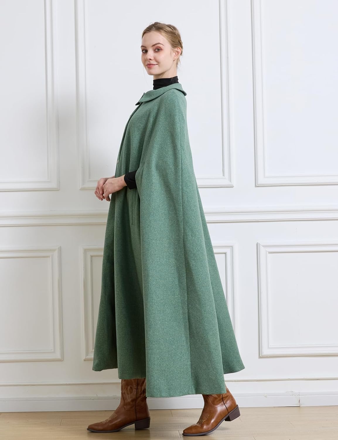 BEAUTELICATE Wool Blend Cloak Slit Sleeve 2 Pockets Turn-Down Collar Fleece Cloak Winter Cape - Image 5