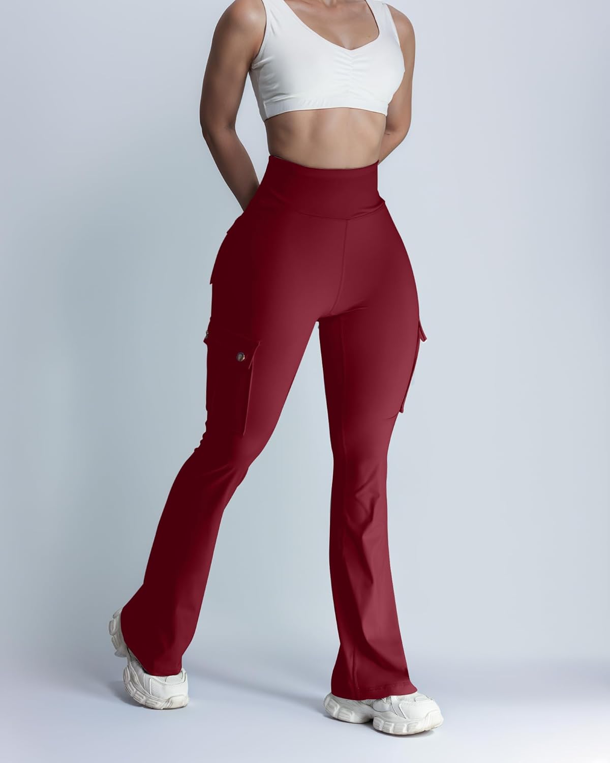 Wavar Women Flare Leggings with Pockets Butt Lifting Cargo Leggings High Waisted Gym Yoga Pants Workout Tummy Control - Image 2