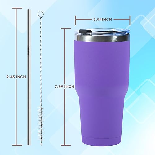 Miniatura 5 de Dongni Vaso de 30 oz con tapa y pajita, vasos de acero inoxidable a granel, aislado al vacío de doble pared para café, taza de viaje para café