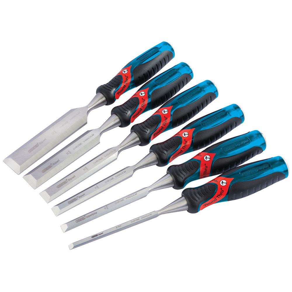 Draper Expert Soft Grip 'Pound Thru' Bevel Edge Wood Chisel Set, 140Mm (6 Piece)