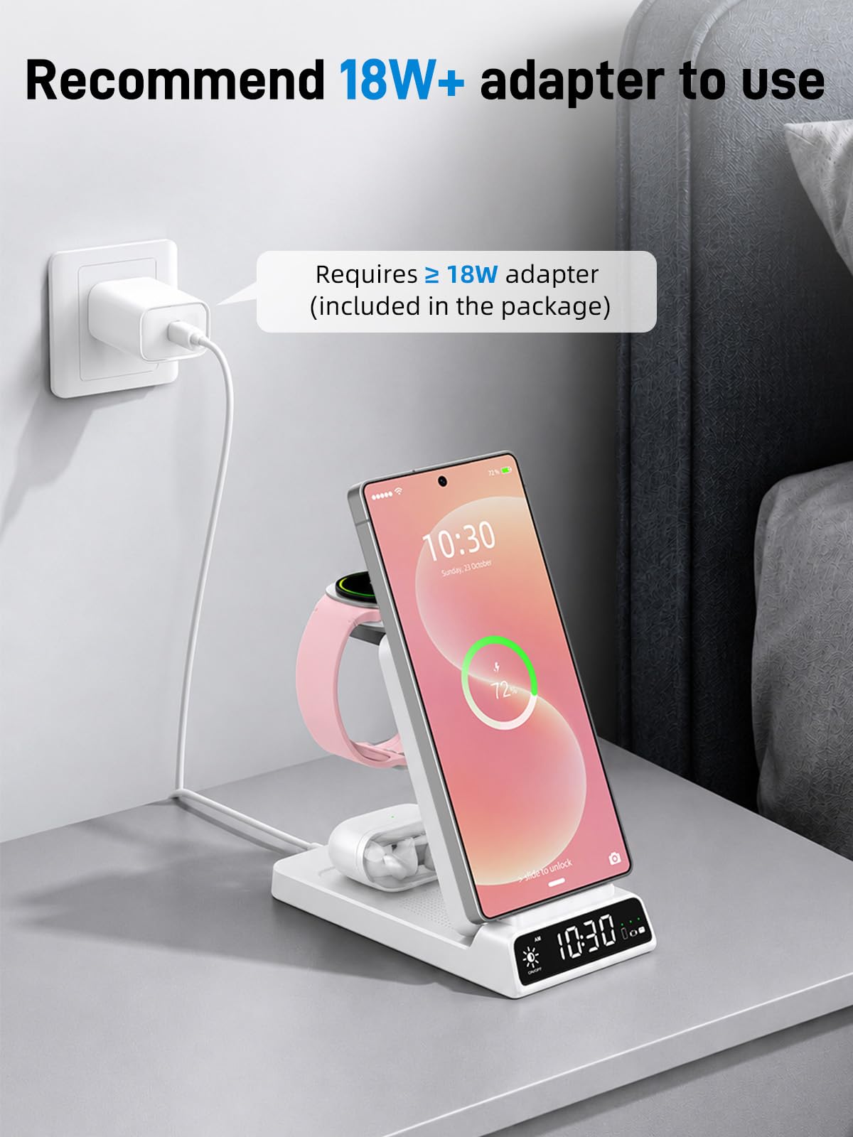 Chargeur Induction pour Samsung Galaxy S26/S25/S24/Z Flip 7/Fold 6 Charge 3 en 1, Chargeur Montre pour Samsung Galaxy Watch Ultra/8 Classic/7/6, Chargeur sans Fil pour Galaxy Buds 4/3 (Blanc)
