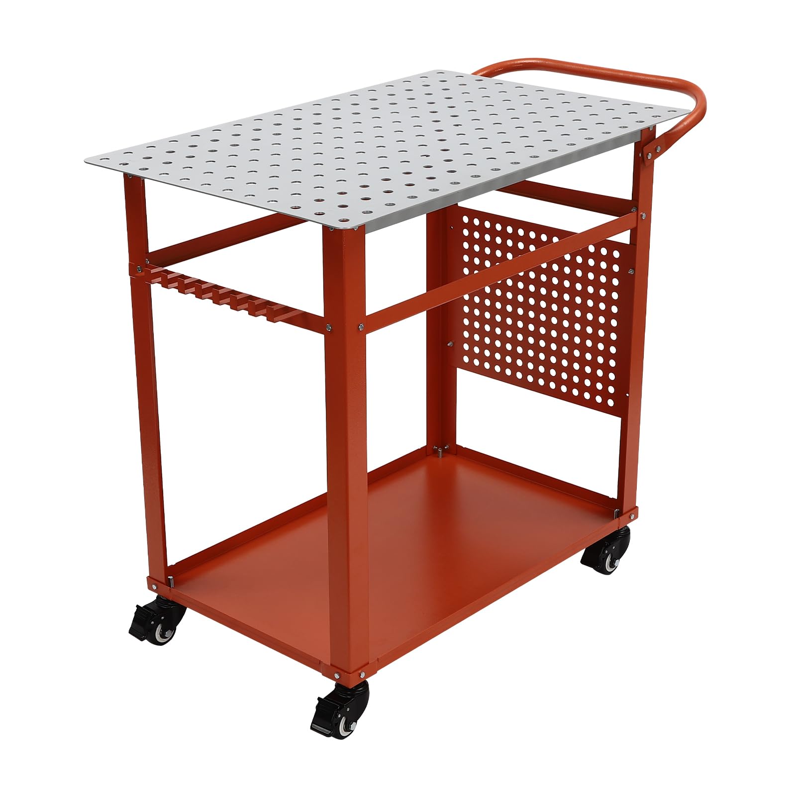 Mesa de soldadura de 600 libras – Banco de trabajo resistente con 2 niveles y ruedas – Banco de trabajo portátil de metal para soldadura, corte y reparación de coches – 91,44 x 61 x 91,44 cm