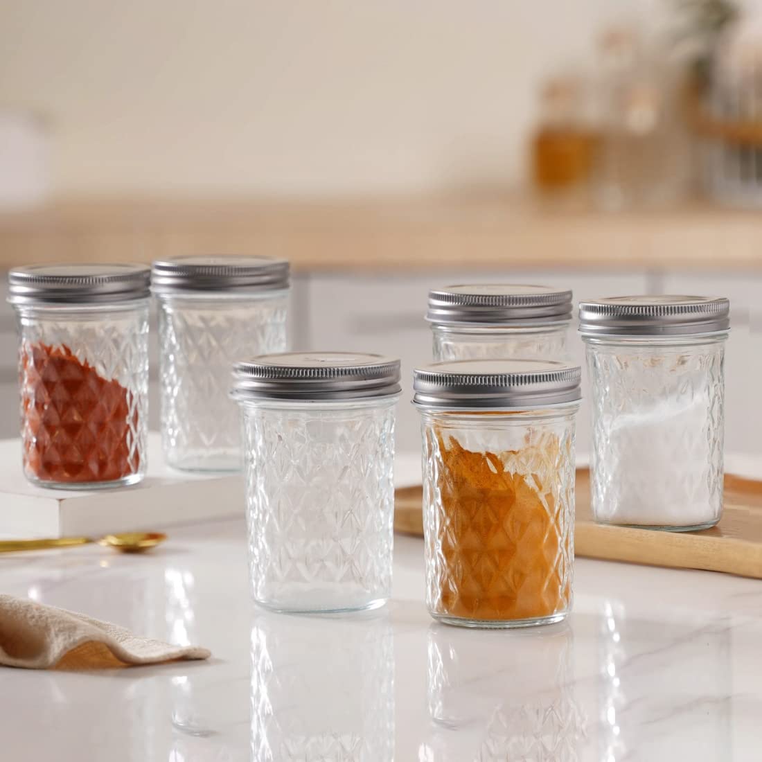 Nestasia Glass Containers for Kitchen (Set of 6-250ml), Airtight Small Glass Jar with Lid for Kitchen Pantry, Spice, Masala, Pickles, Dry Fruits, Coffee Beans Storage