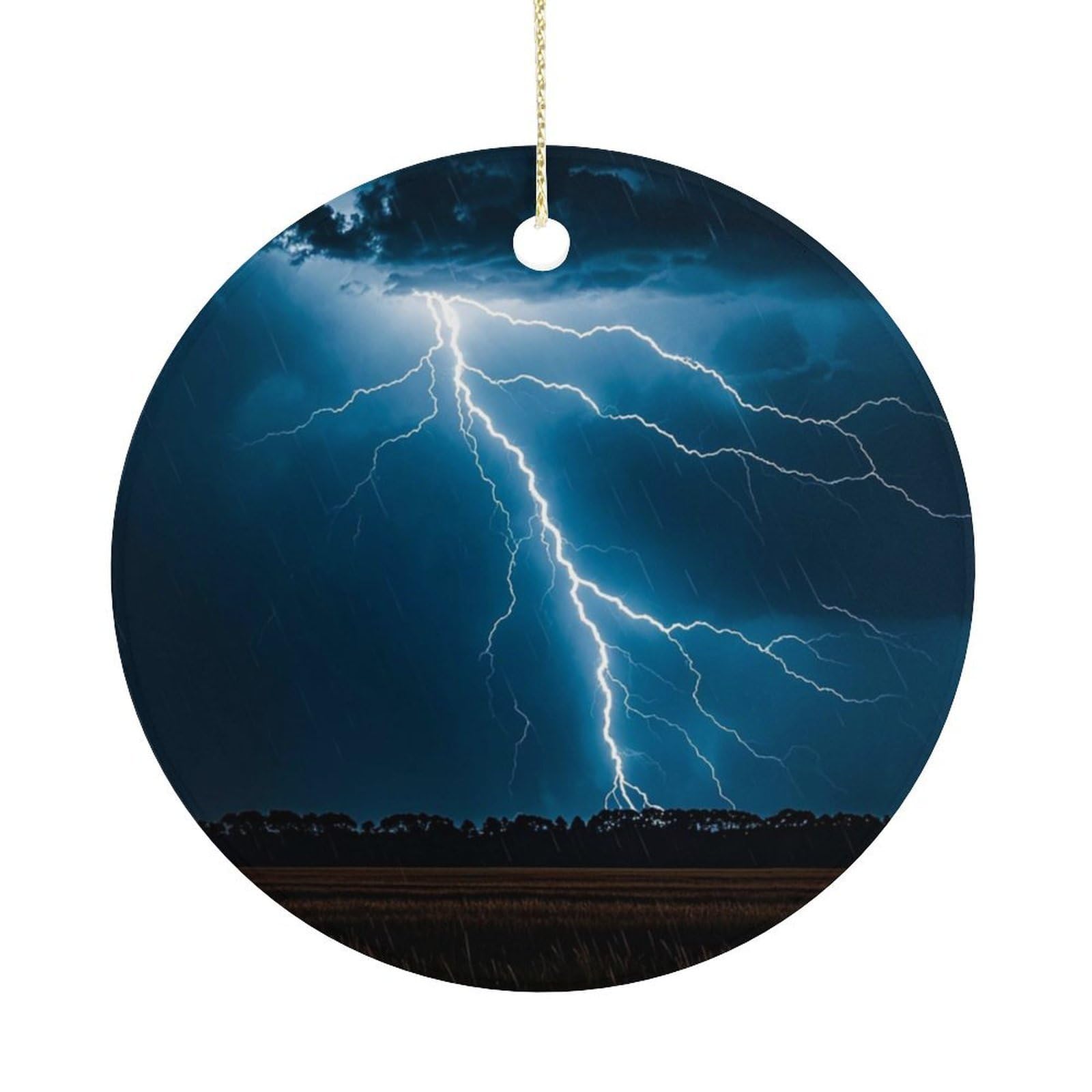 Personalized Christmas Ornaments 2025 Ceramic Hanging Lightning Strikes, Thunderstorms Ornaments with Gold String Double-Sided Vintage Holiday Decorations for Tree Mantel Tabletop Xmas Party Favors