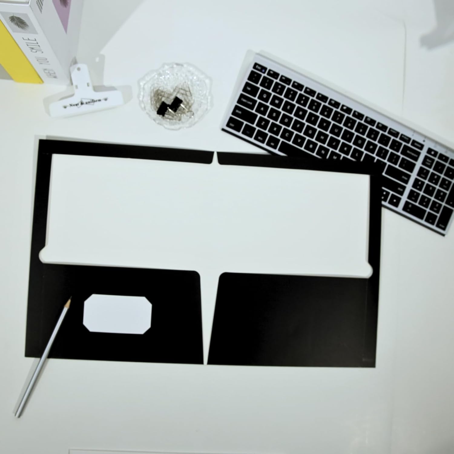 Two-Pocket Folders Black Glossy Laminated Paper Folder, Letter Size Folders with Pockets, Holds 100 Sheets, Box of 50