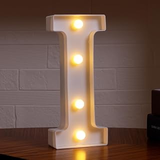 Small Led Marquee Letters, Light Up Letters, 8.58 Inch Led Letter Lights, Battery Powered Lighted Sign for Table, Party, Birthday, Christmas Decor (Letter I)