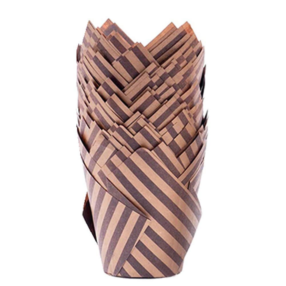 Lot de 100 caissettes en papier sulfurisé pour muffins et muffins à rayures marron