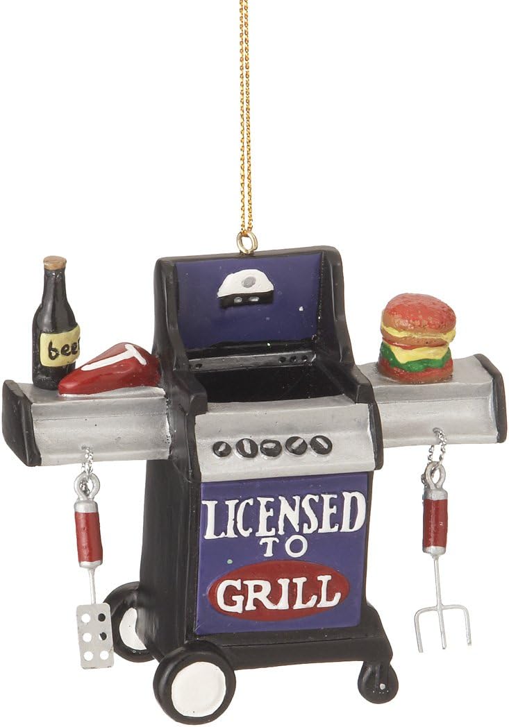 Christmas Holiday "Licensed to Grill" Outdoor Grill Figurine Ornament - 3.5" x 3" x 1.5"