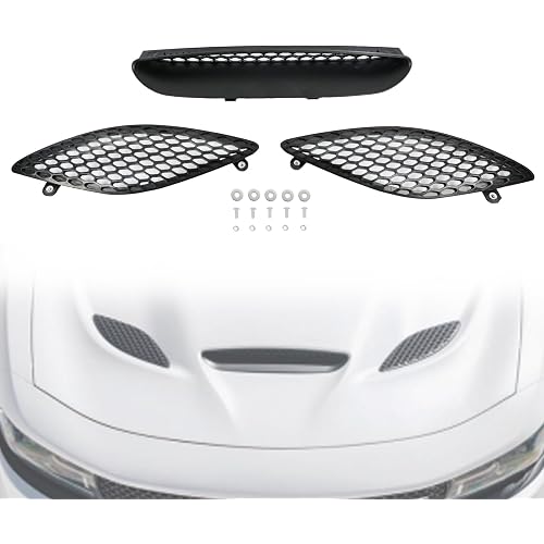 Front Hood Bezel Vent Trim Hood Scoop Grille Kit Fit for Dodge Charger SRT Hellcat 2015-2020, 68202581AA 68202580AA 68202462AA Hood Bezel 3PCS (Left ＆ Right Side + Centre) Plastic Replacement