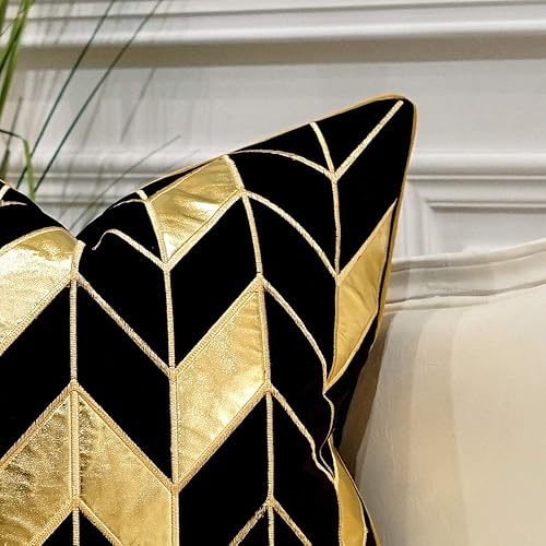 Miniatura 2 de Avigers Funda de cojín de 20 x 20 pulgadas a rayas negras y doradas, funda de almohada decorativa europea de lujo para sofá, sala de estar,