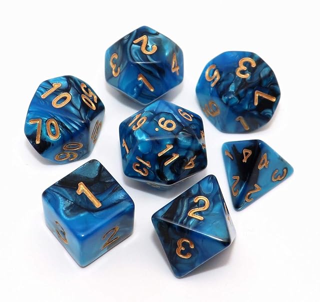 CREEBUY Juego de 7 Dados poliédricos para Mazmorras y Dragones, Juego de rol, Color Azul con Negro