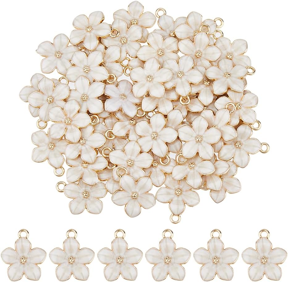 DICOSMETIC Cherry Blossom Flower Charms White Pink Small Enamel Flower Charms Cute White Flowers Charm for Jewelry Making Bracelet Necklace Earrings Keychain DIY Accessories