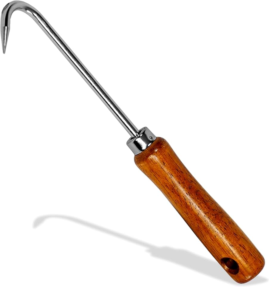 Root Hook Japanese Garden Tool for Loosing Soil, Heavy Duty Japanese Steel, Root Pick Tool for Repotting Bonsai and Transplanting Flower, Made in Japan, Silver