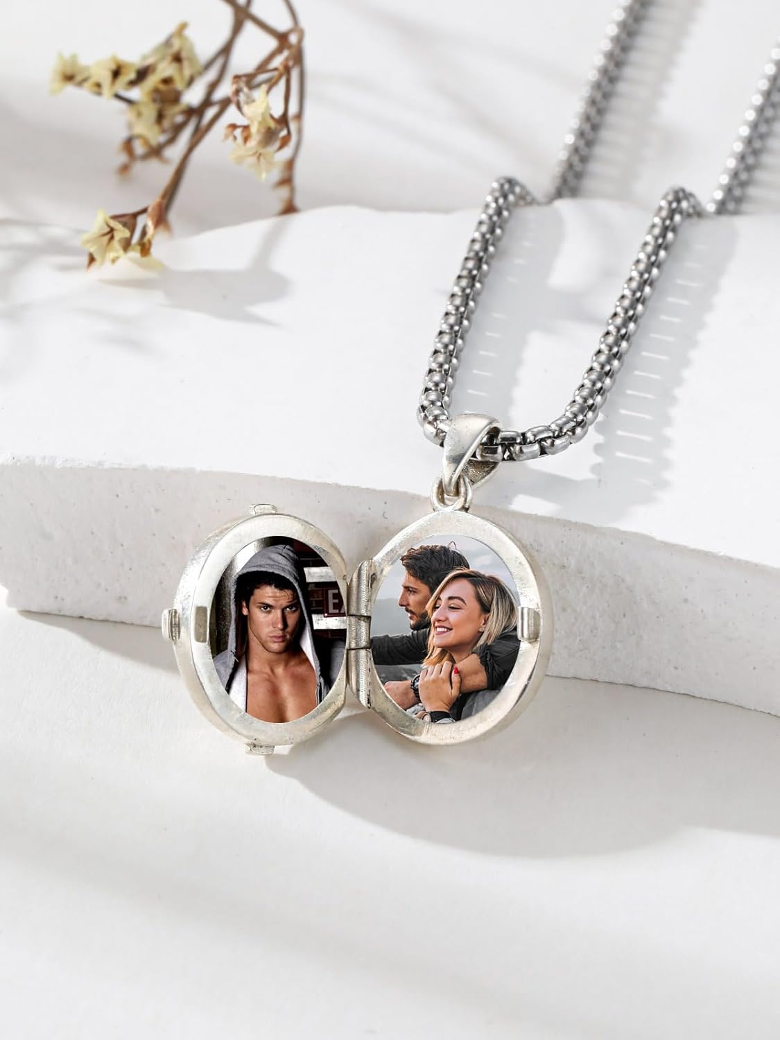 Compass Picture Locket Necklace for Women Men 925 Sterling Silver Custom Compass Photo Locket Pendant Holds Pictures Photos Jewelry Gifts for Her