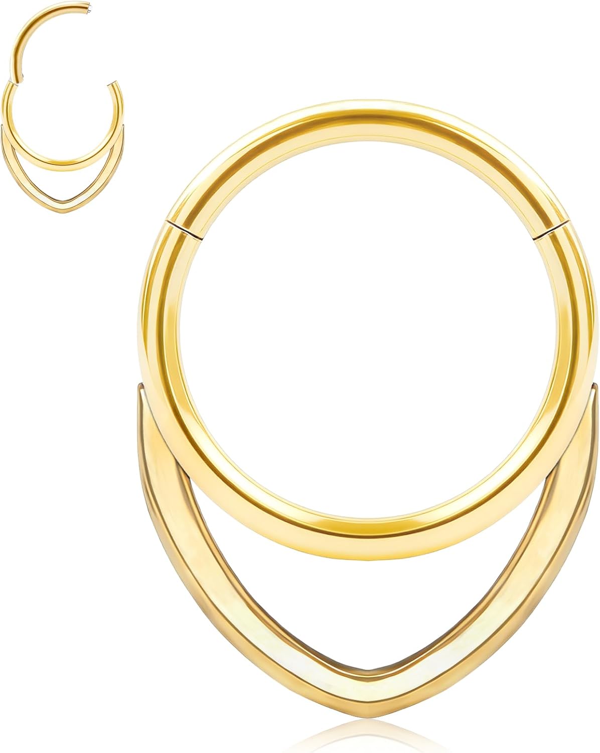 ONESING Septum Rings 16G Stianless Steel Septum Jewelry Hypoallergenic Spetum Clickers Daith Piercing Jewelry Hinged Helix Helix Tragus Nose Hoop for Women Men Silver/Gold/Black 10mm