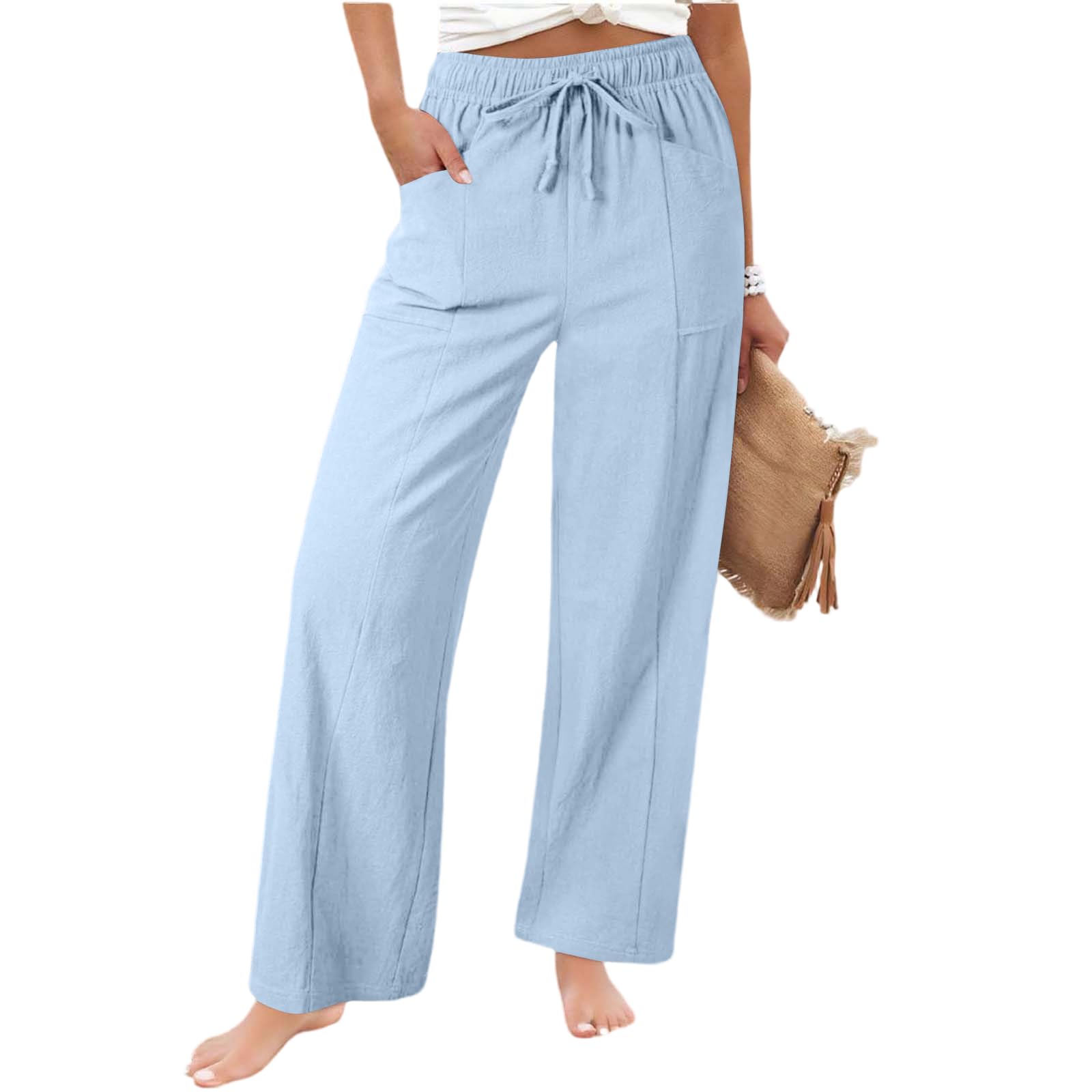 Women’s Linen 2026 Summer Harem Pants Wide Leg Boho Casual Trousers Loose Fit Lounge Beach Travel Pants