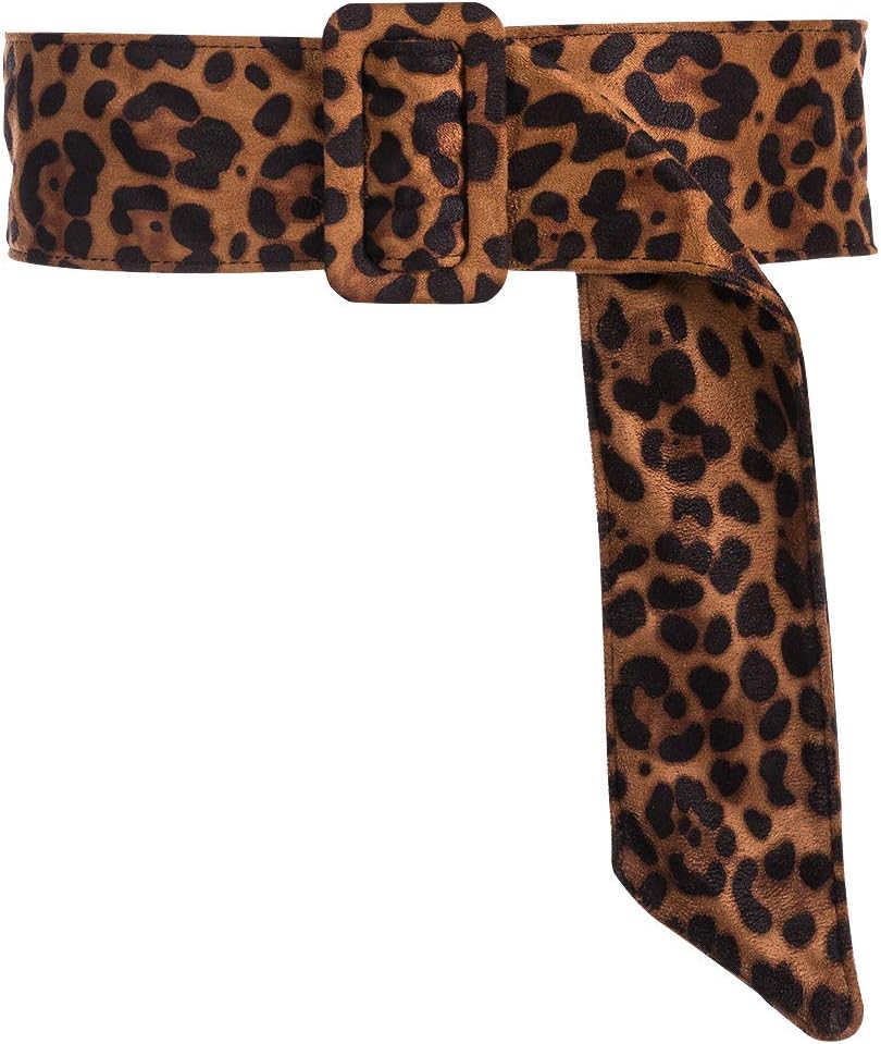 Velvet Leopard Belts for Women Trendy Obi Cinch Boho Fabric Belts Strap (L-XL(30"-36"), Deep leopard)
