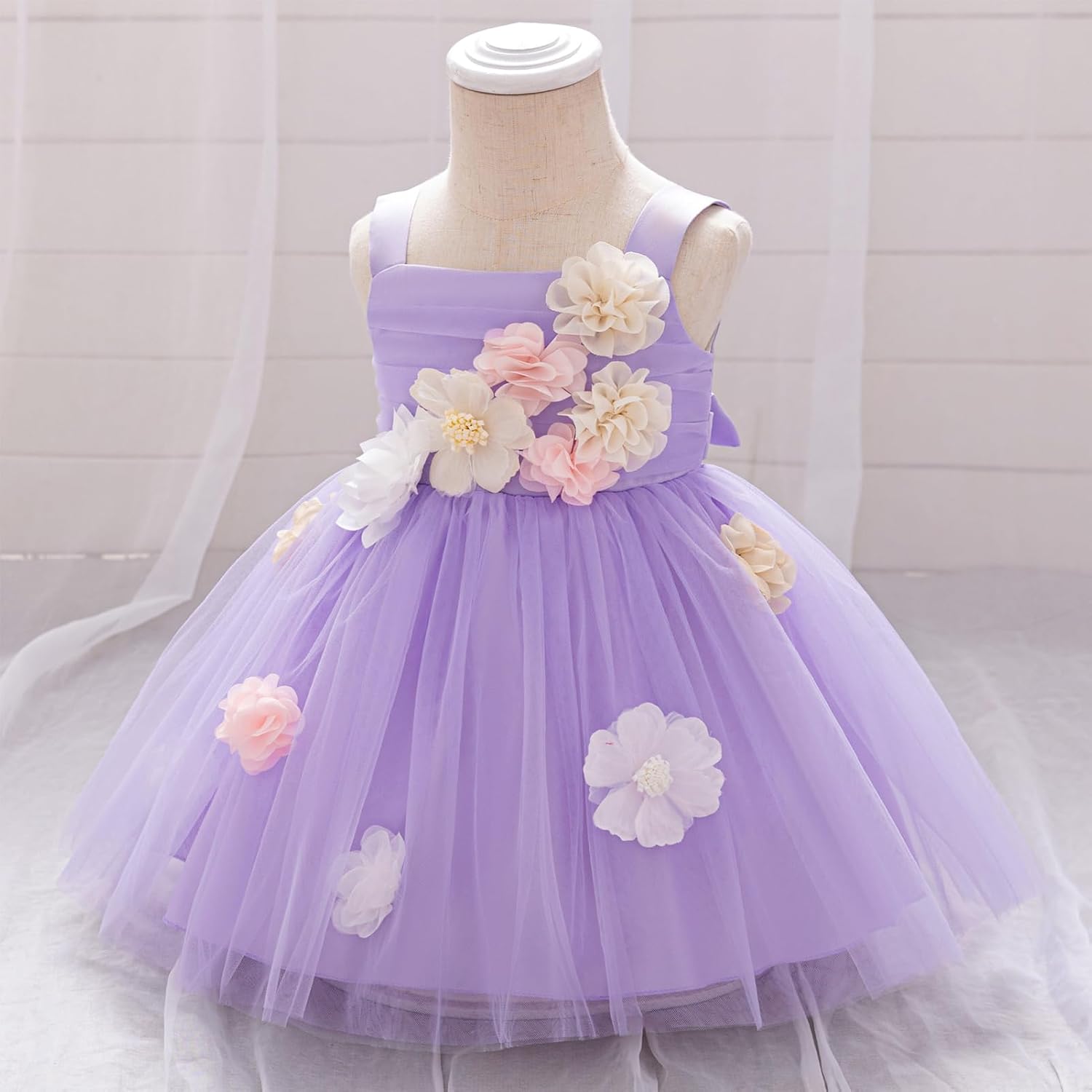 ODASDO Infant Flower Girl Dress Baby Birthday Outfit Toddlers Tulle Tutu Princess A-line Dresses for Wedding Formal Party