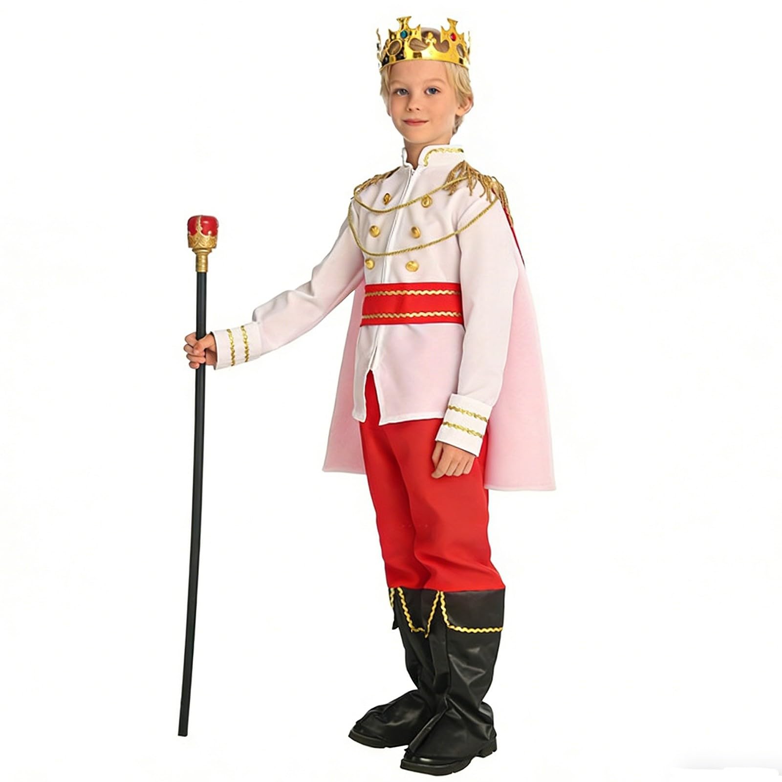 MaNMaNing Costume Carnaval Enfant Garcon Roi Cape Sceptre Cosplay Foire Médiévale Fête Anniversaire Spectacle Tenue Chevalier Cour Costume Enfant Garcon 3 13 Ans