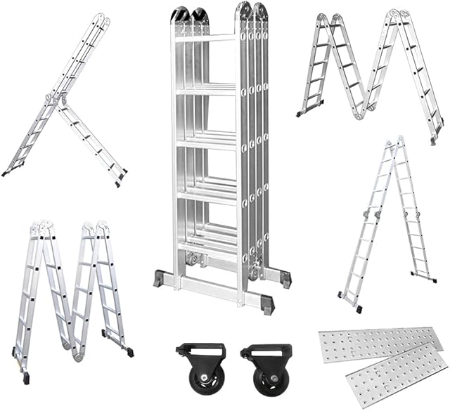 LZQ 4 x 5 Multi-Purpose Ladder 550 cm, 6-in-1 Aluminium Ladder, Folding Ladder, Household Ladder, Work Ladder, Platform, Multifunctional Ladder, Joint Ladder