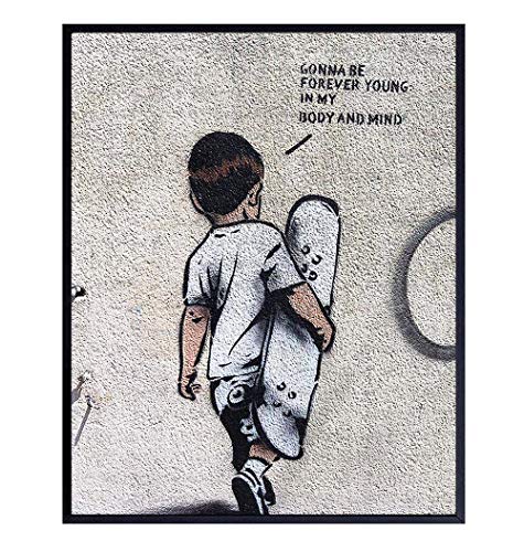 Banksy Forever Young Street Art Graffiti Poster Print - 8x10 Home Decor Photo Picture for Bedroom, Living Room - Cool Unique Wall Art Gift for Urban Mural Fans - Unframed