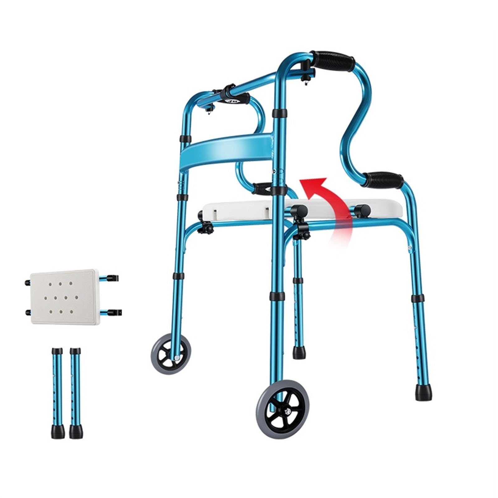scooters de movilidad Andador plegable con asistencia de pie ruedas, andador auxiliar rehabilitación aleación aluminio, ayuda movilidad for caminar altura ajustable for personas mayores(Blanco)