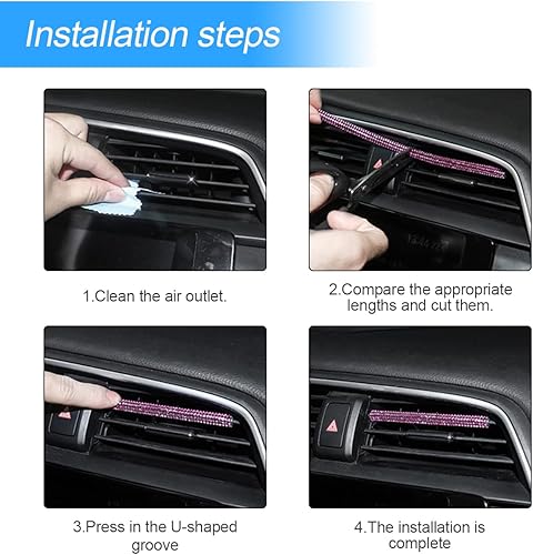 Miniatura 10 de 10PCS Bling Car Air Vent Outlet Trim, Rhinestone Auto Air Conditioner Decoration Moulding Strip, DIY Bendable Crystal Sparkly for Women, Car