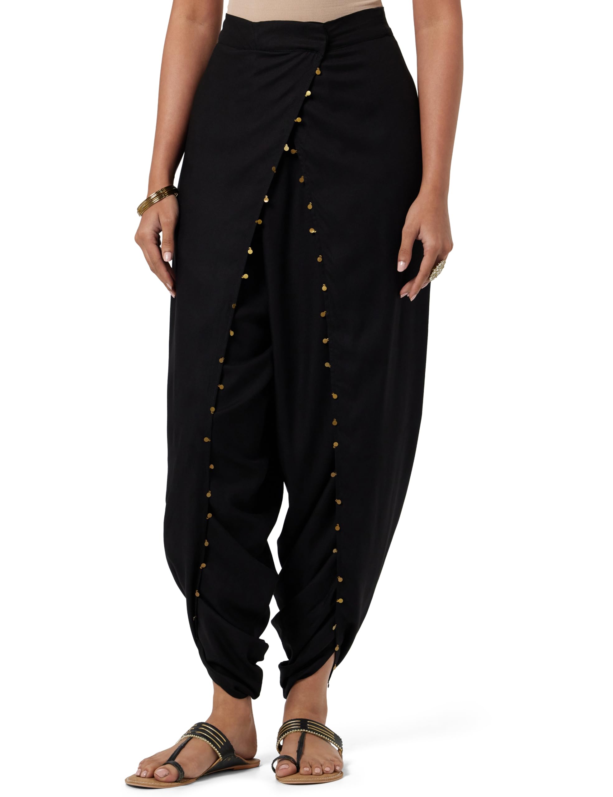 Women Loose Mid Rise Viscose Casual Style Dhoti Pants with Metal Hanging Trim-image-0