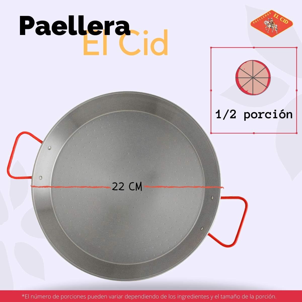 La Ideal Polished Steel Paella Pan, Silver/Red, 22 cm