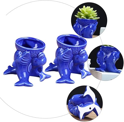 Miniatura 6 de GANAZONO 2 Pairs Dolphin Pen Holder Ornament Pot vase sea Animal Figure Desktop Flower Vase Ceramic Planter Landscape Pot suculentas Ceramic