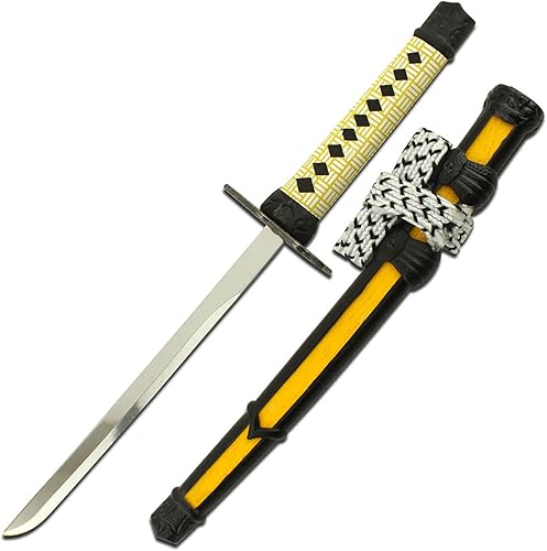 Master BladesUSA - CM-02YL - Abrecartas de espada Samurai - Hoja de acero inoxidable, mango envuelto en cordón amarillo, incluye funda amarillanegra