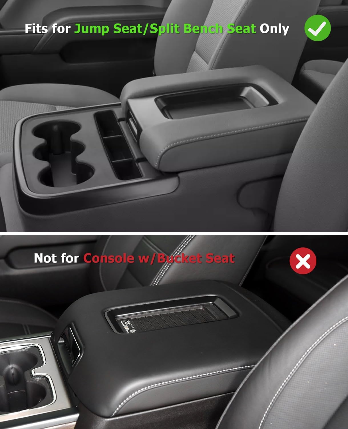 INTGET Center Console Armrest Cover for Chevy Silverado & GMC Sierra Accessories 2014 2015 2016 2017 2018,Leather Arm Rest Box Lid Protector (Black Stitches, Jump Seat 2014-2018 Silverado/Sierra etc.)