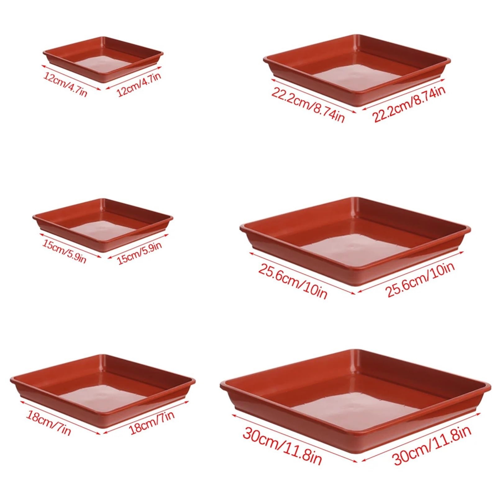 6Pcs Plastic Square Indoor Outdoor Tray per Piante