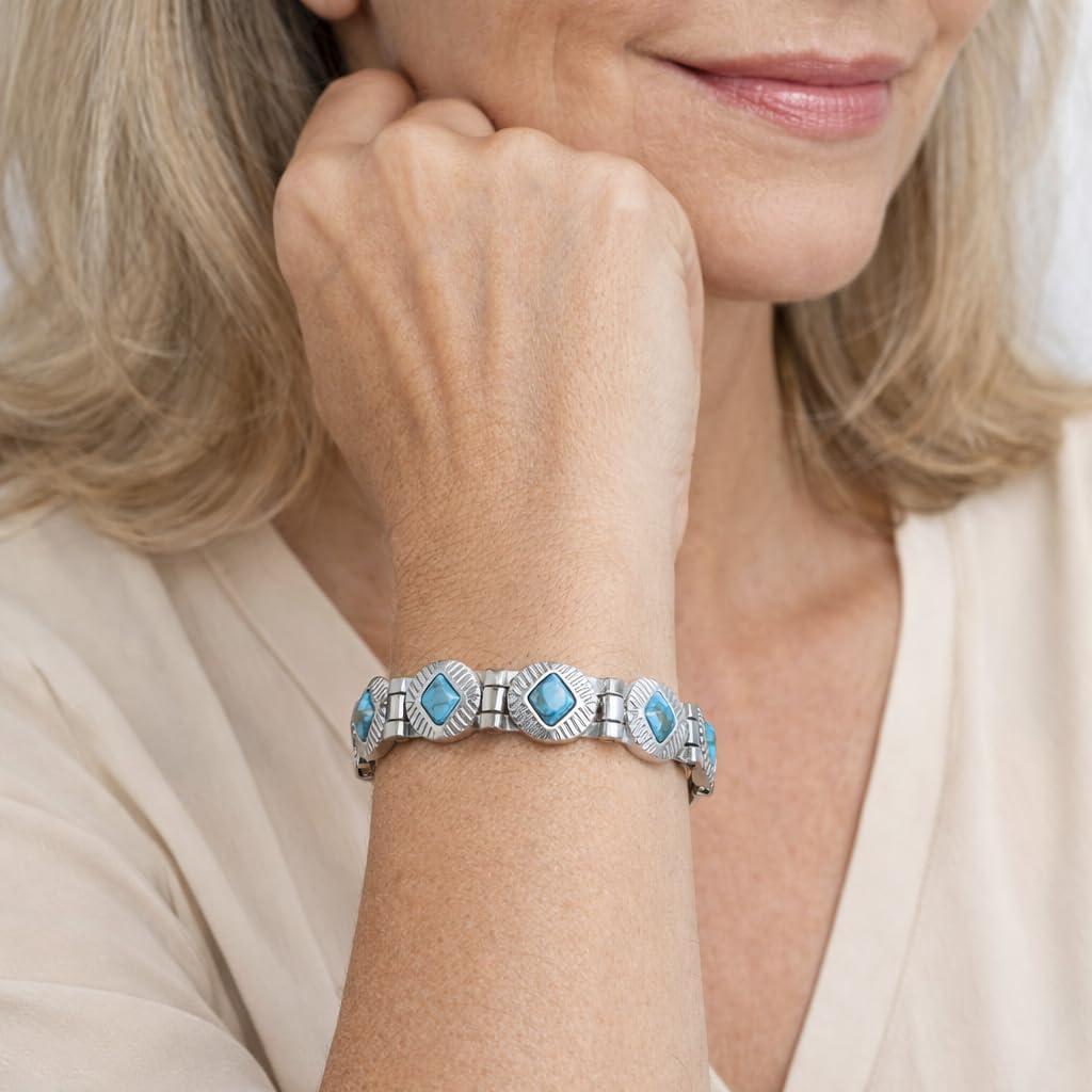 38 Elegant Stainless Steel Blue zircon Magnetic Bracelet for Women Magnetic Functions with Free Link Removal Tool Mother's gift