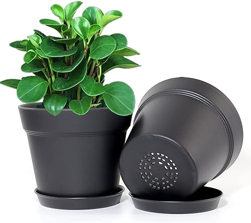 Miniatura 2 de WOUSIWER Paquete de 16 macetas de plástico de 6 pulgadas para macetas de interior, resistentes y elegantes de 6 pulgadas para plantas de interior