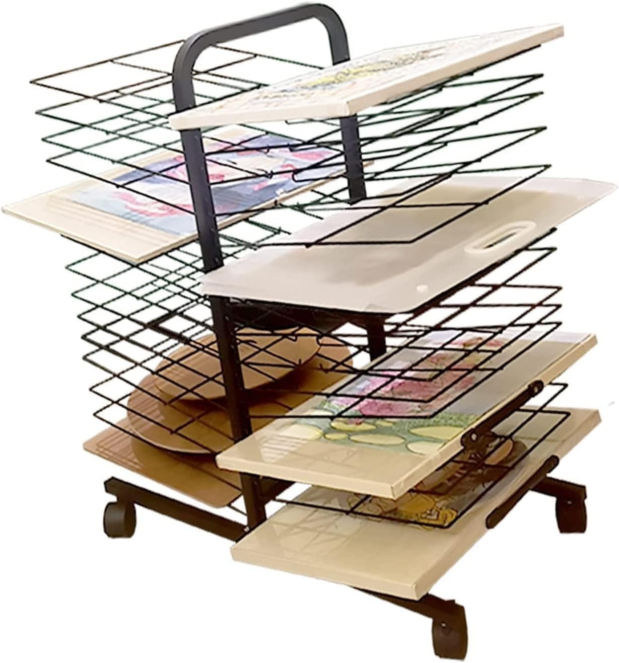 NGDFGR Mobile Metal Art Drying Rack,Space-Saving Drying Easel Shelf,Art Studio Classroom 30-Layer Drying Paper Rack,Ideal For Schools And Home,