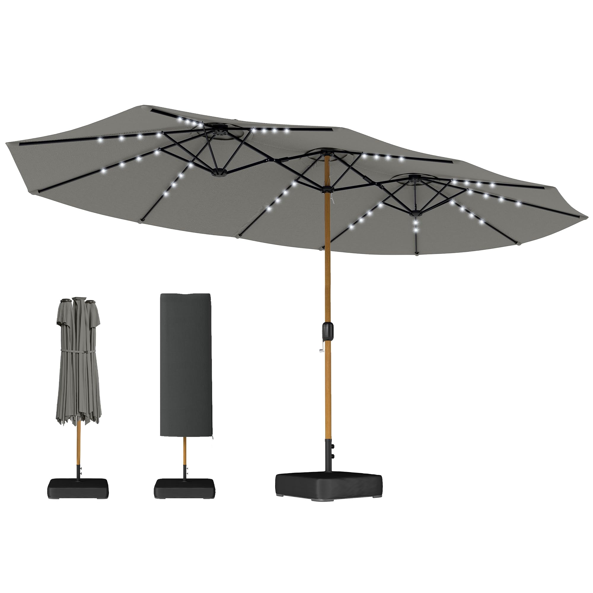 Outsunny Double Sided Garden Parasol W/ 48 Solar Led S 4.6M Light/Grey