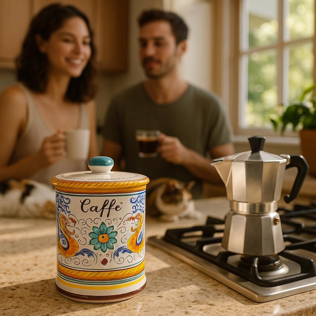 GUTE Deruta Italy Raffaellesco Coffee Jar | Handcrafted & Handpainted Italian Ceramics | Authentic Italian Pottery Handmade in Deruta, Italy