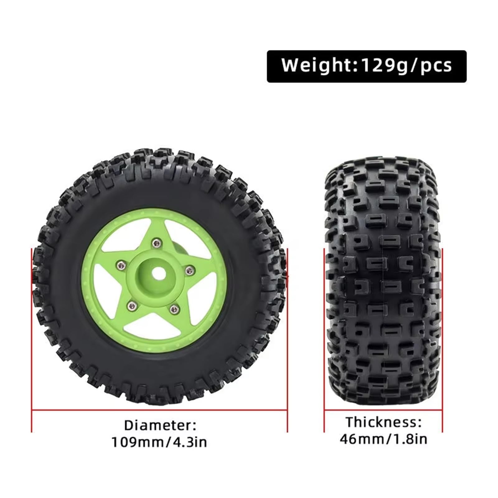 Auto RC Accessori per Traxxas per Slash per ARRMA per SENTON 1/8 1/10 RC Auto 4 Pezzi 110mm Pneumatico per Camion A Breve Corso con 12mm 14mm 17mm Ruota Esagonale(Red)