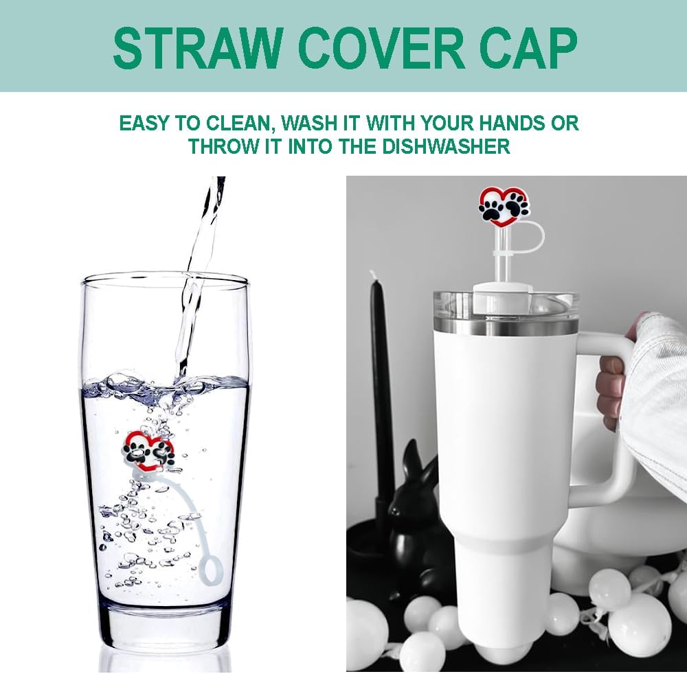 Dog Paw Love Silicone Straw Covers for Stanley Cup, Reusable, Cute Toppers Accessories for Tumblers, 2PCS Decorative & Personalized Straw Cover Cap (s1) - Image 4