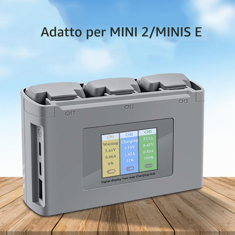 WANGCL USB Display LCD Caricabatteria Carica bidirezionale Caricatore Intelligente Hub Stazione di Ricarica della Batteria per DJI Mini 2 Mini SE Drone