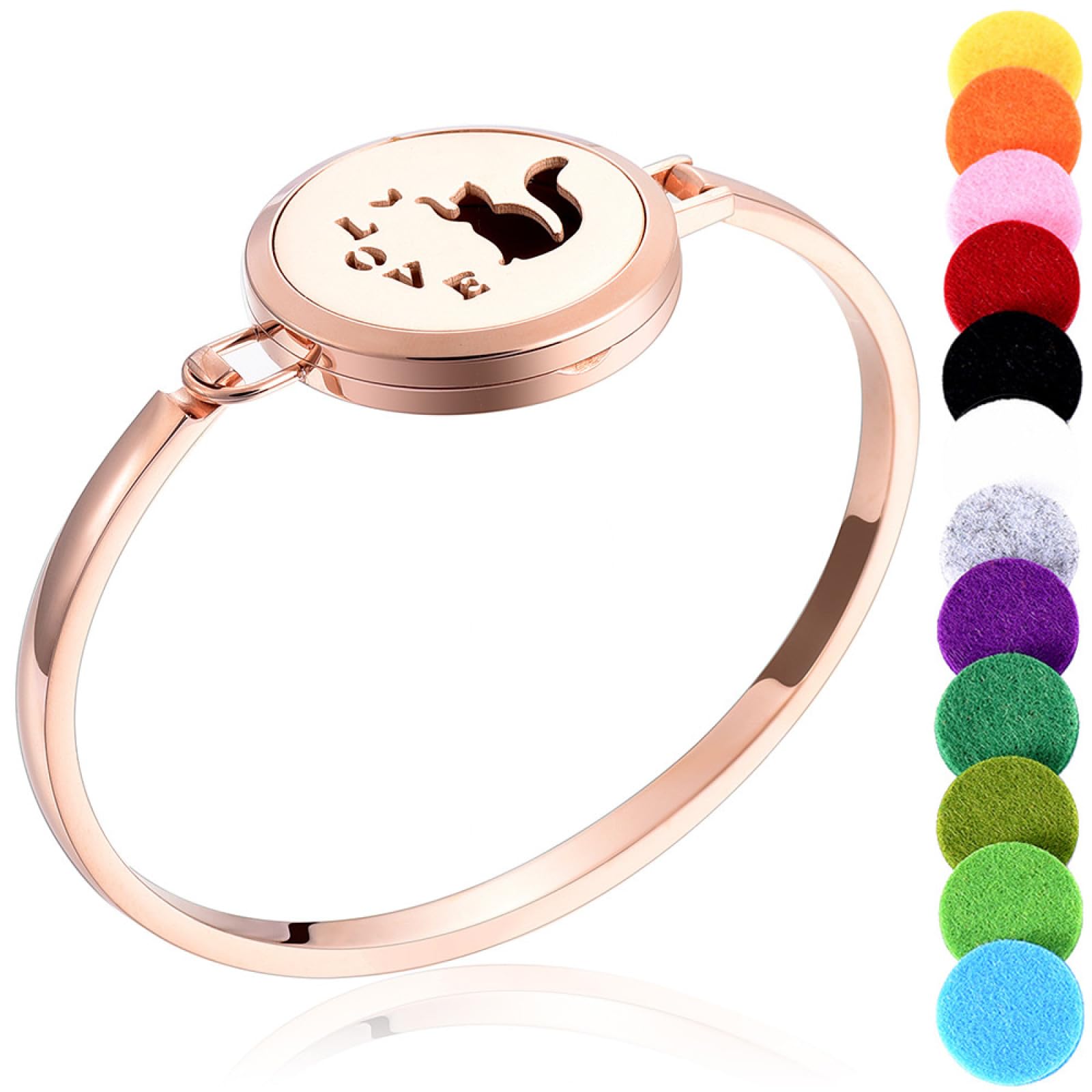 CFWSHJ Pulsera con medallón difusor de Fragancia de Aceite Esencial/Perfume de Acero Inoxidable de 30 mm + 12 Almohadillas Lavables, 5