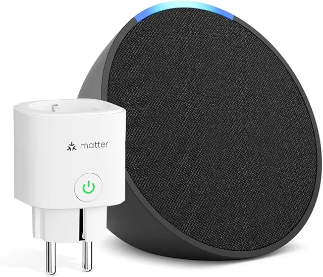 Imagen relacionada con Echo Pop | Antracita + Meross Enchufe Inteligente Matter, compatible con Alexa - Kit de inicio de Hogar digital